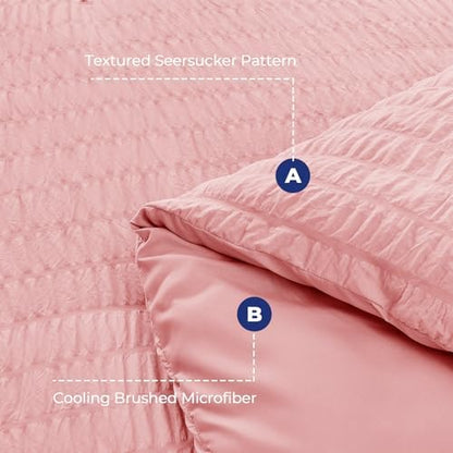 HYMOKEGE Rose Pink Queen Comforter Set Seersucker 7 Pieces, All Season Luxury Bed in a Bag Queen for Bedroom, Bedding Set with Comforter, Sheets, Pillowcases & Shams