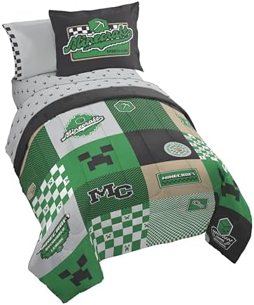 Minecraft Creeper Twin Comforter Set 5 Piece Kids Bedding for Boys, Multi