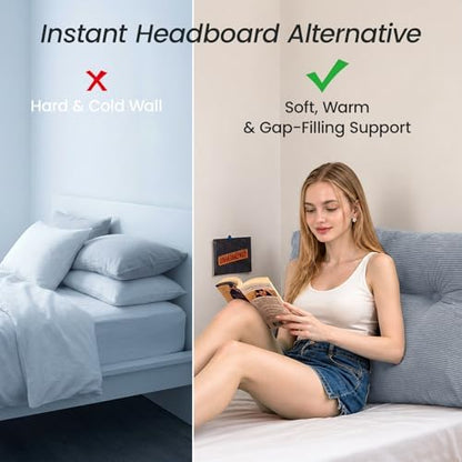Sasttie Headboard Pillow Twin/Twin XL, Wedge Pillow Headboard, Greyish Blue