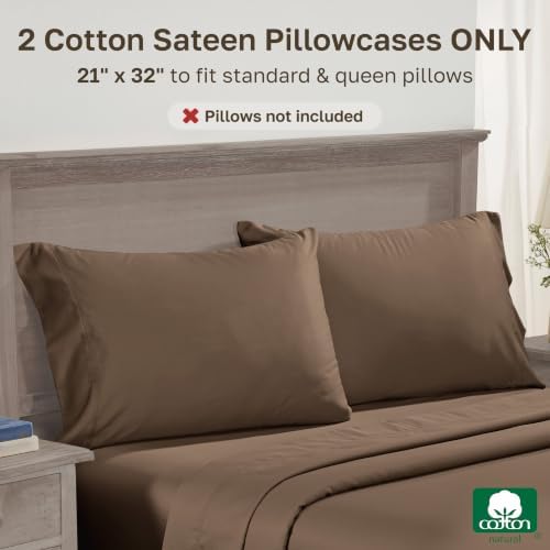 California Design Den 600 TC Set of 2 Standard Pillow Cases, Mocha