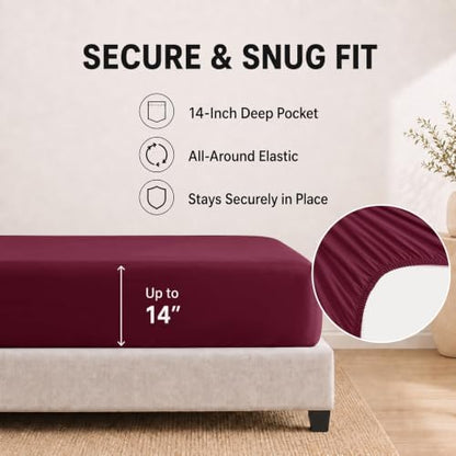 HIMEET Queen Comforter Set, 7-Piece Point-Quilted Bed in a Bag Burgundy