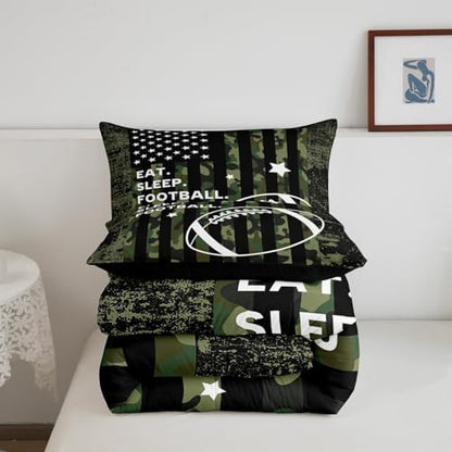 Feelyou Queen Football Bedding Set for Kids Toddler Camo American Flag Comforter Set for Boys Girls Rugby Sports Comforter Teens Soccer Duvet Set Microfiber Bed Set
