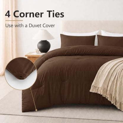 CozyLux Twin Comforter Set, 2 Pieces Down Alternative Bedding, Brown