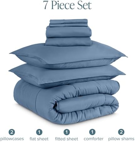 Bare Home Bed-in-A-Bag 7 Piece Comforter & Sheet Set - Queen - Goose Down Alternative - Ultra-Soft 1800 Premium - Bedding Set (Queen, Coronet Blue/Coronet Blue)