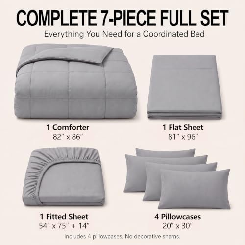 CozyLux Full Size Comforter Sets Grey - 7 Pieces Bed in a Bag