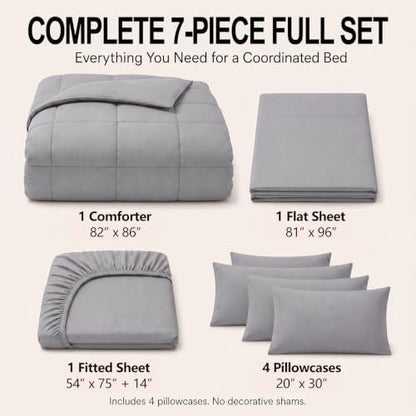 CozyLux Full Size Comforter Sets Grey - 7 Pieces Bed in a Bag