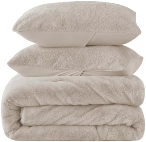 BEDELITE Faux Fur King Comforter Set Taupe,Warm Bedding with 2 Pilowcases