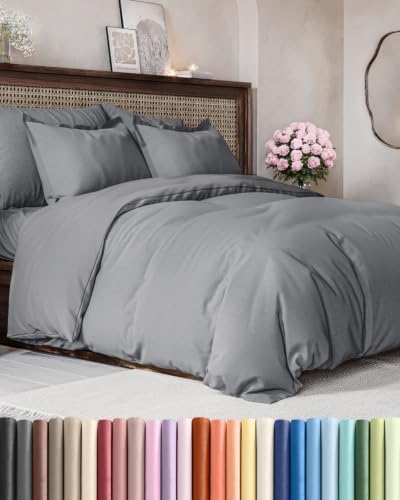 Duvet Cover Oversized Queen - 3 Piece w/ Zip Closure - Heathered Grey