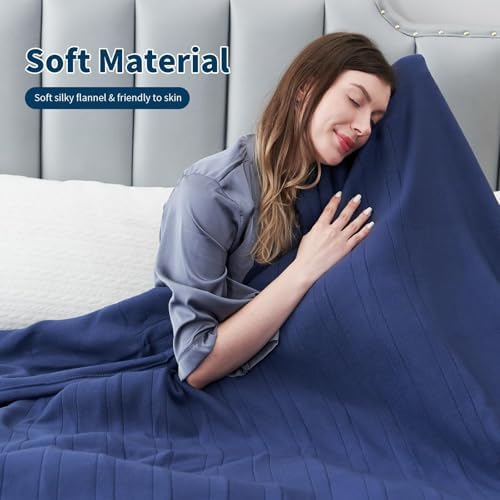 Eydna Electric Heated Blanket Full Size 72"x84",Fast Heating Throw, Soft Fleece for Bed & Sofa, 10 Hours Auto Off & 4 Heating Levels, Machine Washable, Gifts for Womens & Family-Dark Blue