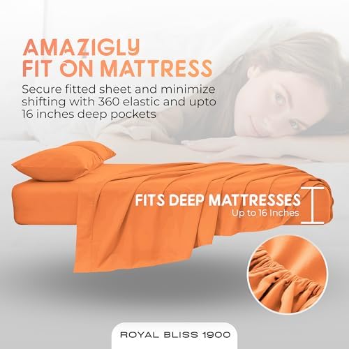 Top Split King Sheets Sets for Adjustable Bed, 4 Pcs Deep Pockets Double Brushed Microfiber Sheets, 34 Inch Split Top Fitted Sheet, 1 King Flat Sheet and 2 Pillowcases - Peach
