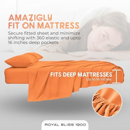 Top Split King Sheets Sets for Adjustable Bed, 4 Pcs Deep Pockets Double Brushed Microfiber Sheets, 34 Inch Split Top Fitted Sheet, 1 King Flat Sheet and 2 Pillowcases - Peach