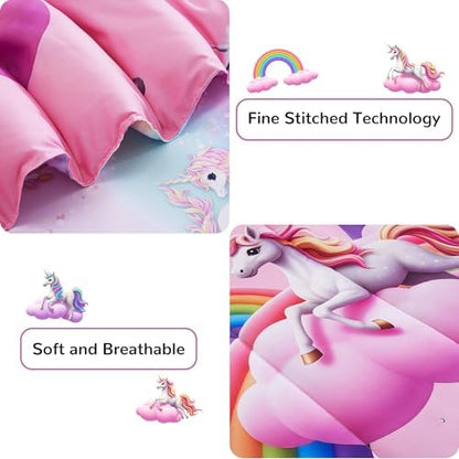 Viviland Kids Full Bedding Sets, Girls Comforter, Unicorn Pink Rainbow