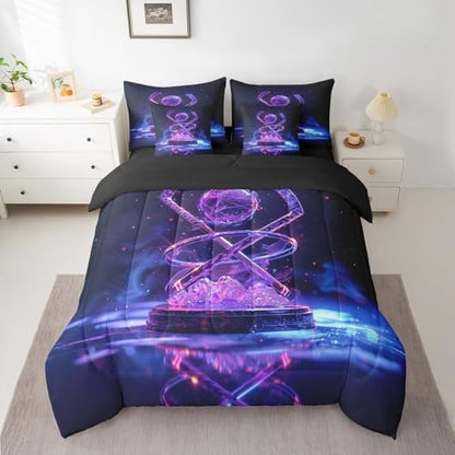 Erosebridal Ice Hockey Twin Bedding Set - Hockey Sports Bed in A Bag,Purple Neon Comforter Sets with Sheets, Sports Style 7 Pieces Bed Set Bedroom Decor
