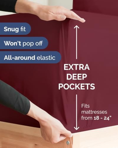 CGK Linens 2 Pack Extra Deep Twin XL Fitted Sheets - Burgundy