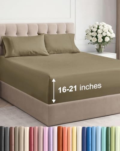 Extra Deep Pocket Full Size Sheet Set - Breathable & Cooling - Khaki