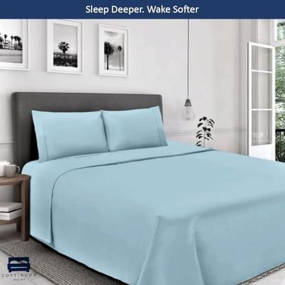 Cottingon 5 PC Split King Sheets Fits 16" Deep, Egyptian Cotton, Light Blue