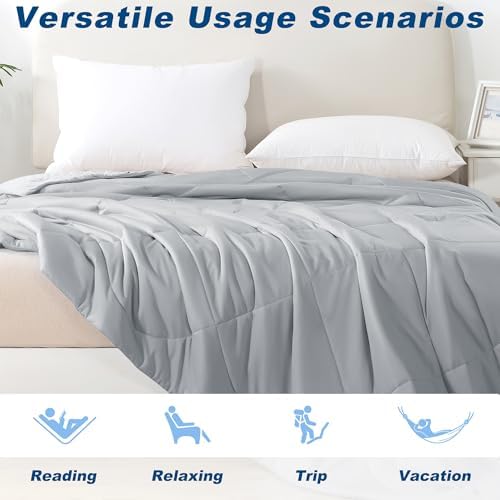 Cooling Comforter Twin Size, Double-Sided Cold Tech Fabric Quilted Bed Comforters Cooling Blanket for Hot Sleepers, Breathable Lightweight Summer Bedding, All-Season Ice Blanket, Light Gray