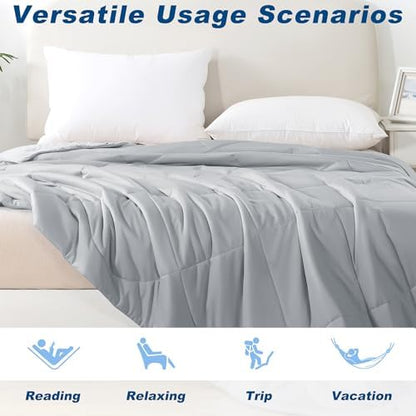 Cooling Comforter Twin Size, Double-Sided Cold Tech Fabric Quilted Bed Comforters Cooling Blanket for Hot Sleepers, Breathable Lightweight Summer Bedding, All-Season Ice Blanket, Light Gray
