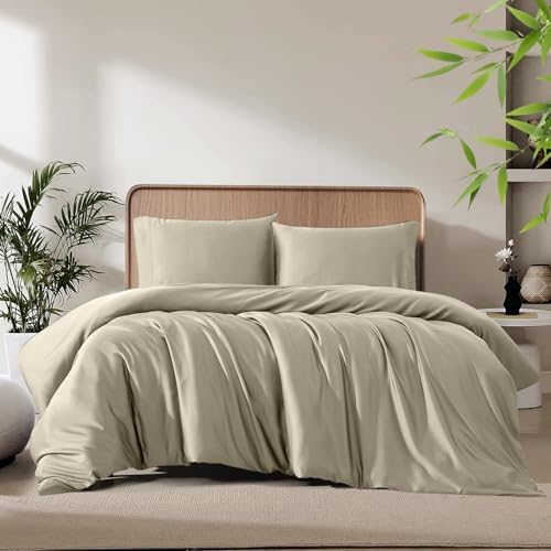 King Duvet Cover Set 3 Pieces, 100% Organic Viscose derived from Bamboo, Luxuriously Soft & Cooling, 1 Duvet Cover and 2 Pillowcases, 104" x 90"(King, Oat Milk)