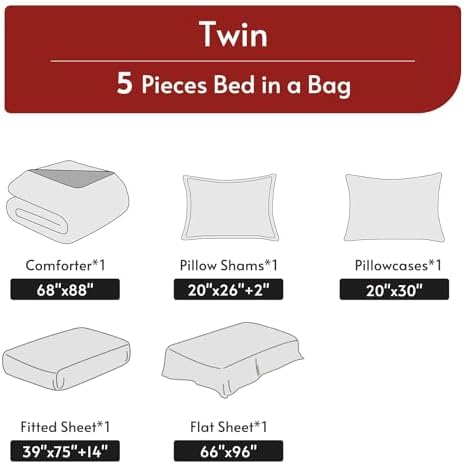 MUXHOMO 5 Pieces Twin Comforter Set, Reversible Bed in a Bag Twin Size, All Season Bedding Set with Comforter, Flat Sheet, Fitted Sheet, Pillowcases & Shams, Light Pink & Ivory