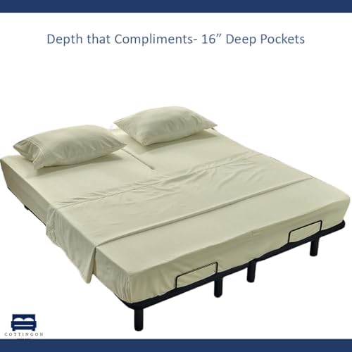 4 Piece Flex Head King Sheet Set 34" Top, 100% Egyptian Cotton, Ivory