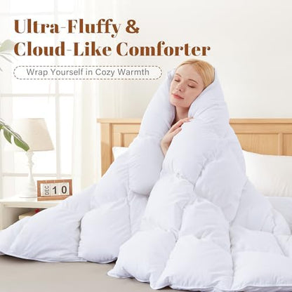 Cosybay Feather and Down Fiber Comforter Insert Queen, 100% Cotton Cover