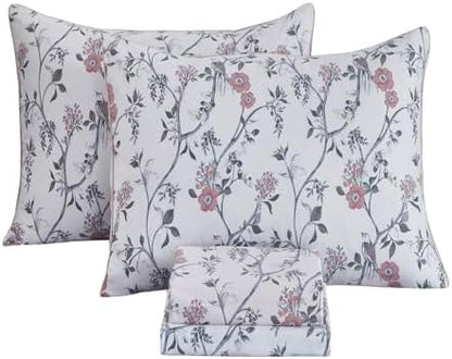 FADFAY Sheets Set Twin Rustic Bird Floral Bed Sheets Set Vintage Botanical Bedding Shabby Branches Leaves Bedding Collections 100% Egyptian Cotton Breathable Soft 17.7" Deep Pocket 4Pcs, Twin Size