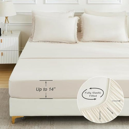 Andency Oversized King Comforter Set, 7 Pieces Beige Bedding