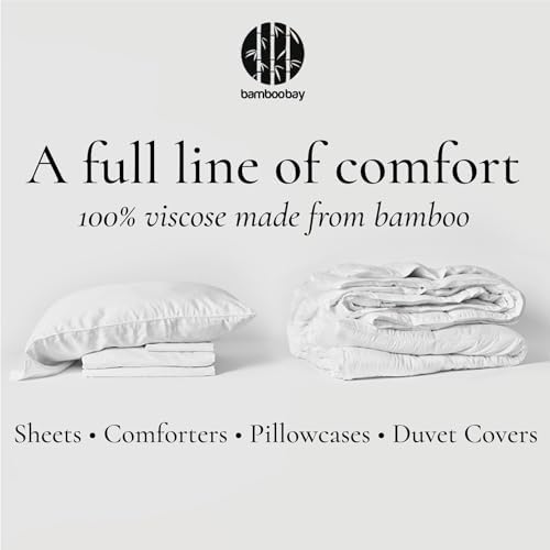 Bamboo Bay 7 Piece Split King Size Sheet Set, 100% Viscose Made from Bamboo, Breathable, Ultra Soft Cooling Bed Sheets for Adjustable Beds, Beddings with Deep Pockets Fit 16" Mattress, White
