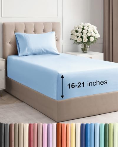 Extra Deep Pocket Twin Size Sheet Set - Breathable & Cooling - Light Blue