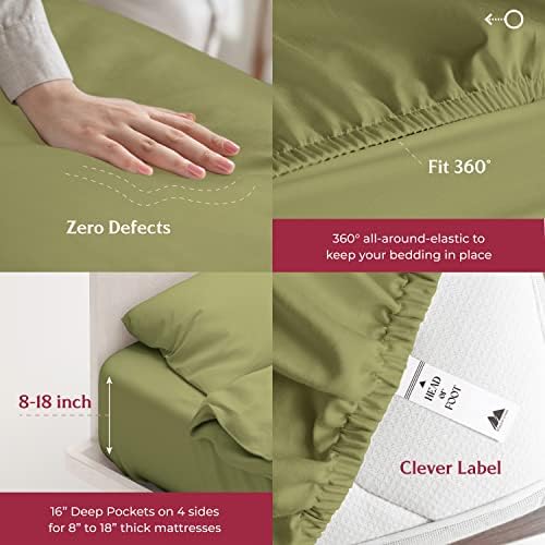 Mayfair Linen Egyptian Cotton Sheets King Size - Luxury 800 Series High Thread Count King Sheets (4 PC, Sage Green), Soft Cooling 16" Deep Pocket Hotel Quality Bed Sheet Set - Tranquil Collection