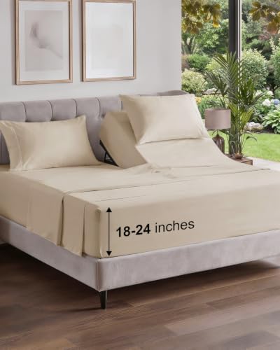 Flex Top Split Head King Sheet Set - 4 Piece Extra Deep Sheets - Wheat