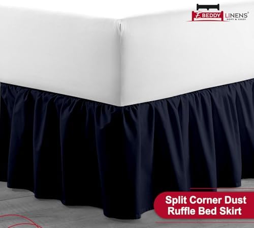 eBeddy Linens Dust Ruffle Bed Skirt King 18 Inch Drop – Split Corner Platform Style, 100% Microfiber, Navy Blue Solid, Tailored Fit, Wrinkle-Resistant, Hidden Storage, Hotel Luxury