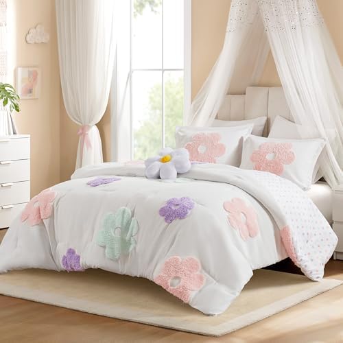Intelligent Design Kids White Floral Queen Comforter Set for Girls, 4pc