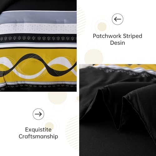 Anibedding Black Yellow Comforter Set King Size,8 Pieces Bed in a Bag