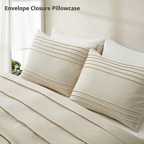 Oli Anderson 3PCS Pleated Duvet Cover Set, Beige, Queen