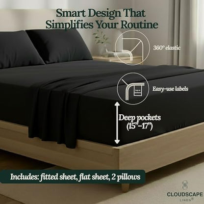 Cloud Scape Millennium Series Best Full Size Sheets, Cotton, Cooling,Black