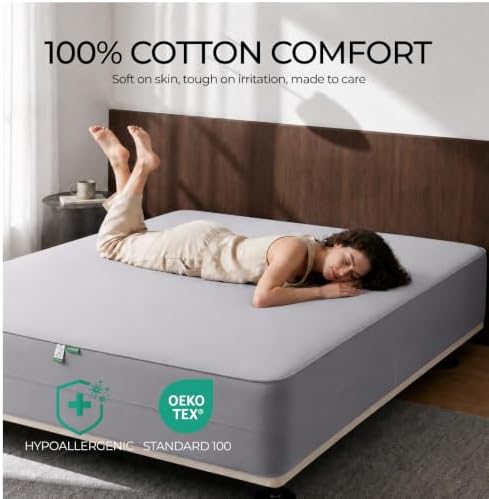 FAUNNA 100% Cotton Bed Bug Dust Mite Mattress Protector Cover Twin XL 16