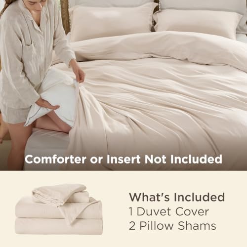 Bedsure Prewashed Duvet Cover Full, Cotton-Like Soft Bedding Set, Cream