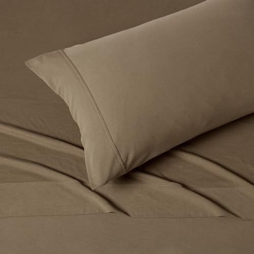 Amazon Basics 100% Cotton Jersey Bed Sheet Set, Breathable Material, Machine Washable, Twin, Brown