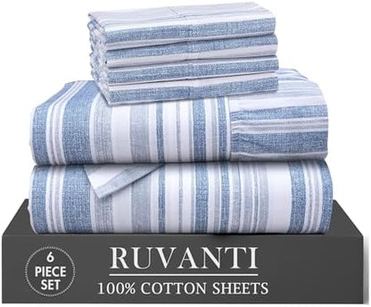RUVANTI 100% Cotton Queen Sheets, Percale Queen Sheet Set, Naval Blue