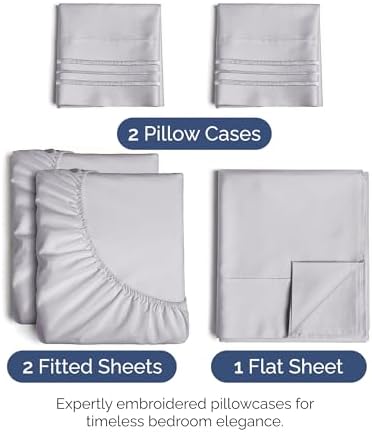Split King Size 5 Piece Sheet Set - Soft & Cooling Bed Sheets - Light Lilac