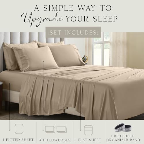 KARISSA MAE 6 Piece Luxury Bamboo Viscose King Sheet Set, 4 Pillowcases