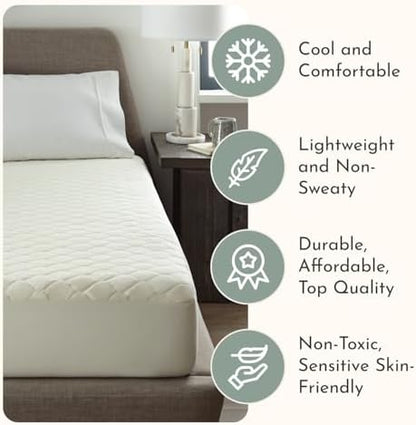 100% Cotton Organic Mattress Protector | Breathable & Noiseless GOTS Organic Mattress Pad with Premium 300GSM Durability | Machine Washable Quilted Bed Protector with Deep Pocket (Ivory, King)