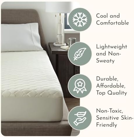 100% Cotton Organic Mattress Protector | Breathable & Noiseless GOTS Organic Mattress Pad with Premium 300GSM Durability | Machine Washable Quilted Bed Protector with Deep Pocket (Ivory, Twin)