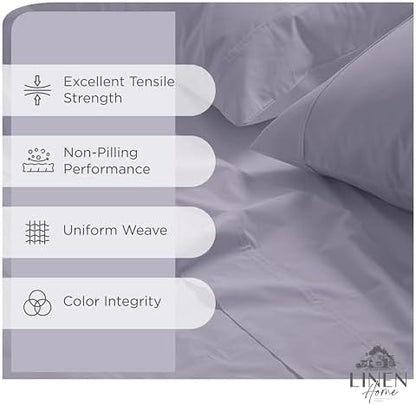Linen Home 100% Cotton Percale Sheets Twin XL Size, Prelude Purple, Deep Pocket, 3 Pieces Set- 1 Flat, 1 Fitted and 1 Pillowcase, Crisp Cool and Long Staple Strong Bed Linen