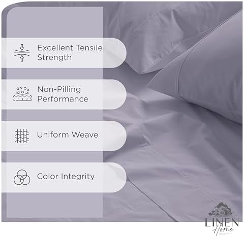 Linen Home 100% Cotton Percale Sheets Queen Size, Prelude Purple, Deep Pocket, 6 Pieces Set- 1 Flat, 1 Fitted and 4 Pillowcases, Crisp Cool and Long Staple Strong Bed Linen