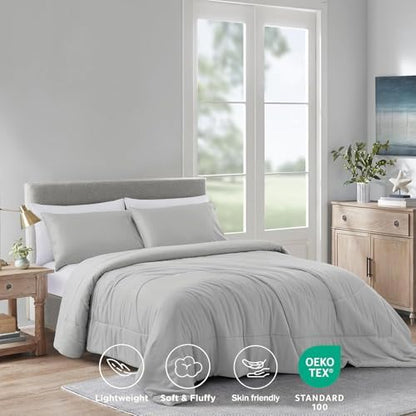 Zaizaihome Bamboo Viscose Comforter Set Twin Size 2 Pieces - Gray