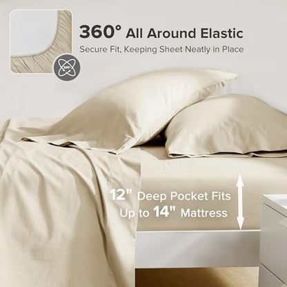 Comfort Spaces 100% Cotton Percale Sheets Twin XL Sheet Set 3 Pcs, Cream