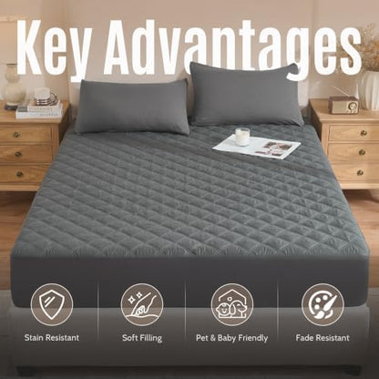 Downstoria Waterproof Mattress Protector, Full Size Mattress Pad, Soft Breathable Gray Mattress Cover with 6"-16" Deep Pocket, Dirt-Proof Washable Bed Cover for Home, Bedroom, Hotel